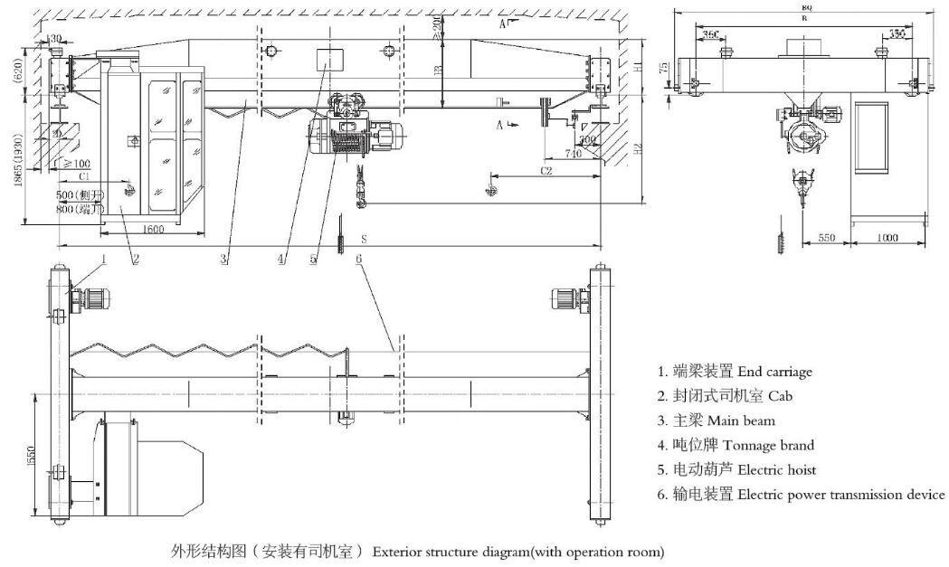 LDA型電動單梁橋式起重機結構圖