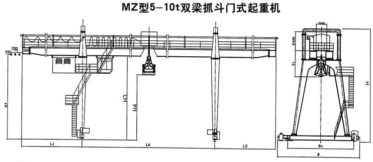 吊鉤雙梁橋式起重機(jī)結(jié)構(gòu)圖